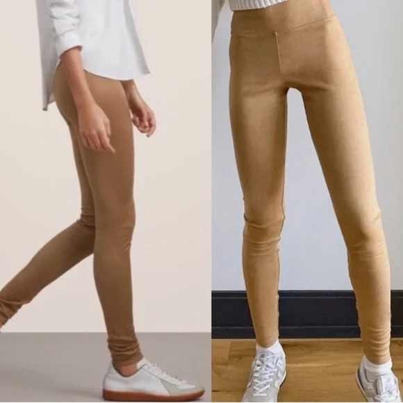 Wilfred Free Daria Tan Vegan Faux-Suede Legging Pants Aritzia Neutral Caramel S - Picture 2 of 10